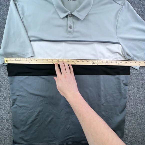 Adidas Climacool Polo Shirt Gray Striped Short Sleeve Polyester Wicking Men Golf - Picture 3 of 9
